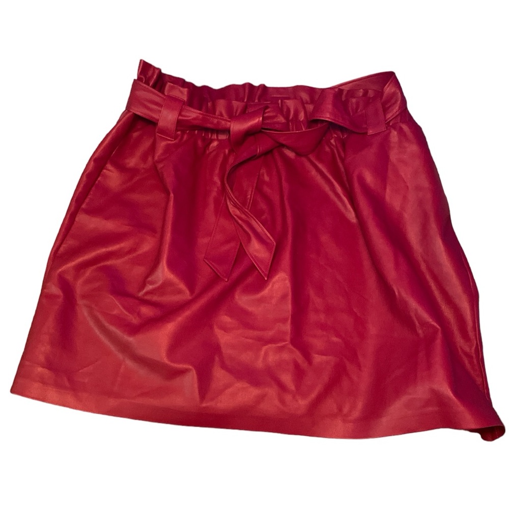 {ELOQUII} Faux Leather Red Paperbag Waist Skirt with Tie and Pockets Size 26